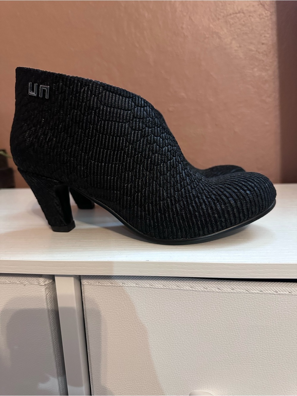 United Nude Black Textured Ankle Booties Size 37 Architectural Heel